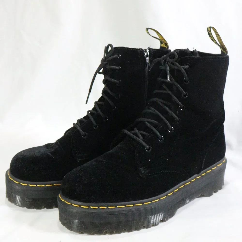 DR MARTEN'S Jadon Black Velvet Platform Zip/Lace Up Boots 12 US Wmn 11 US Men - Picture 1 of 14